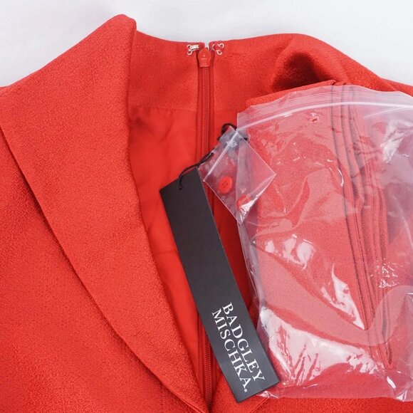 Badgley Mischka Luxe Coat Dress Crepe Gown w/ Bow in Red Maxi - Picture 12 of 14